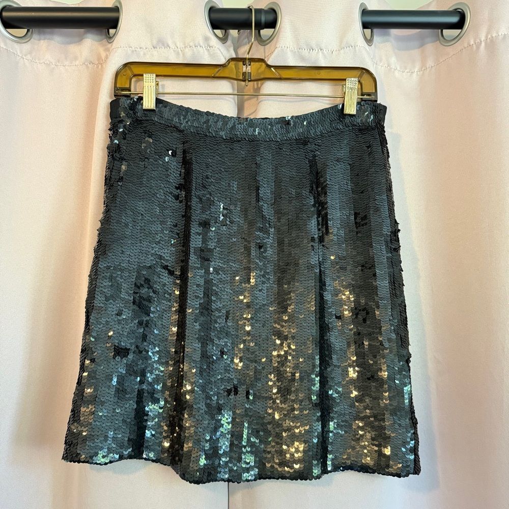 Vintage Modi Black Sequin A-Line Skirt Knee-Length
